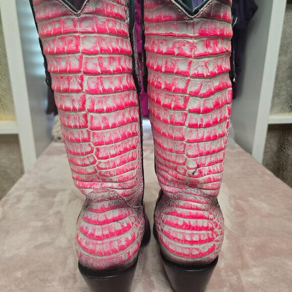 Corral Pink Full Caiman Hand Painted Pink Cowboy Boots Size 6.5 - Picture 10 of 11